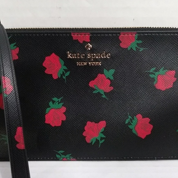 Kate Spade Madison Ditsy Rose Wristlet Black & Red *EUC* - Picture 3 of 8